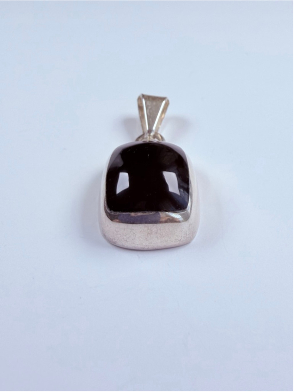 Taxco Large Puffy Black Onyx Cabochon Square Sterling Silver Pendant VTG Mexico - Picture 6 of 7